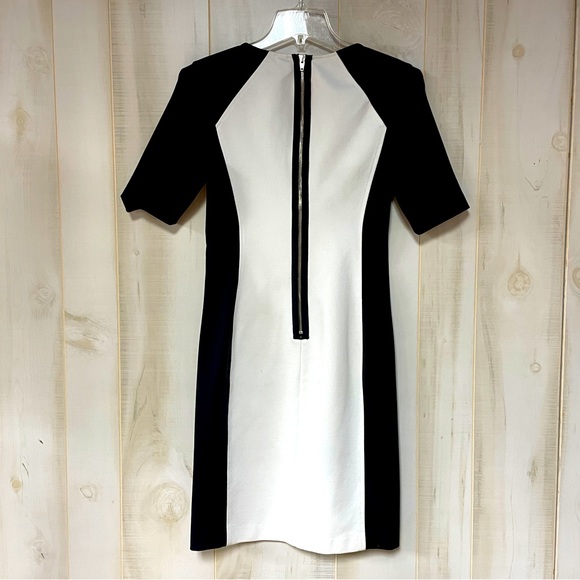 Rebecca Taylor Black And White V Neck Short Sleeve Dress, Sz 2 - Picture 2 of 7
